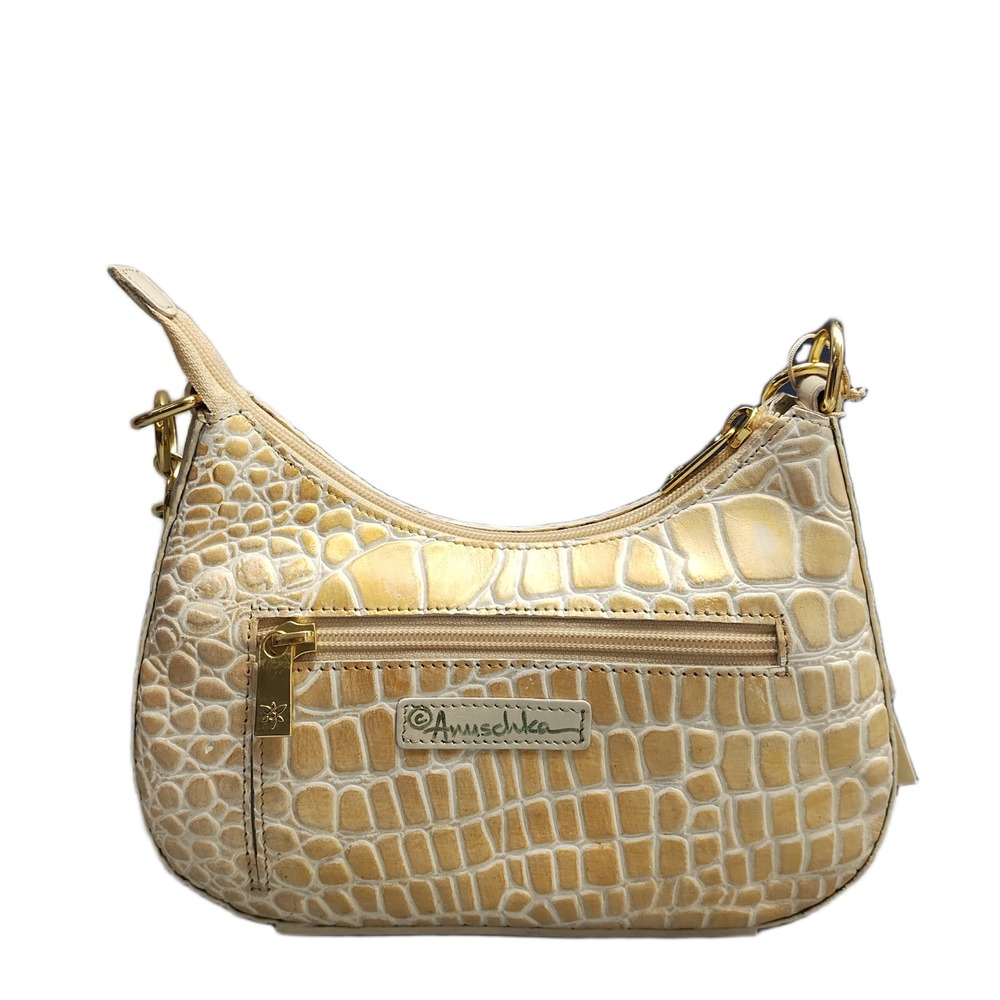 Anuschka 701 Small Convertible Hobo Bag Womens Cream Croc Leather Zip Closure